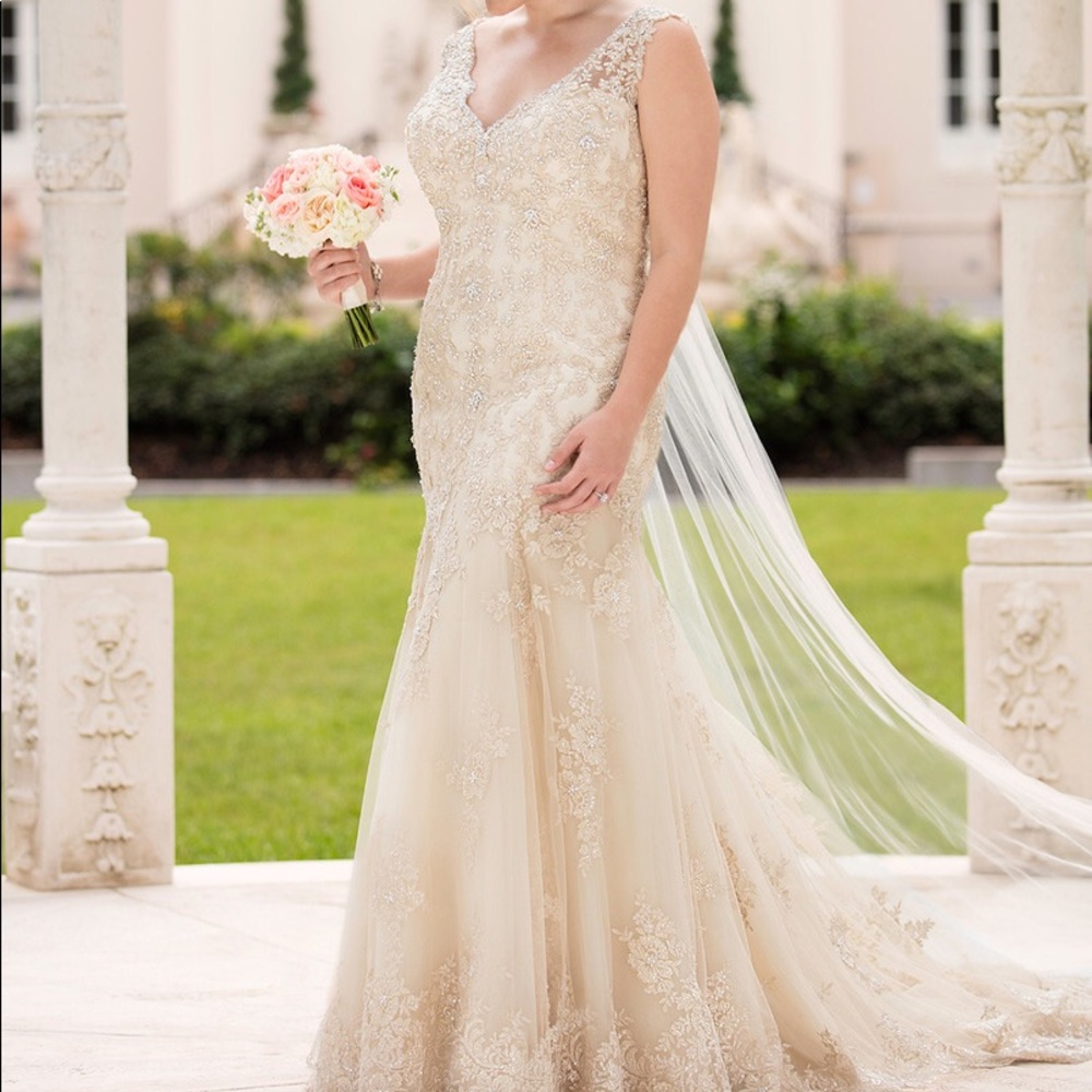 Stella York Gold Detailed Plus Size Wedding Dress (Size: 20)